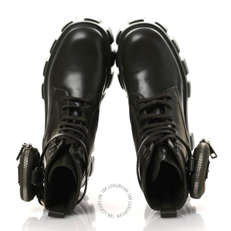 Giày Boots Prada Spazzolato Rois Re-Nylon Metal Triangle Logo Monolith Pouch Pocket Boots Militare PRG18