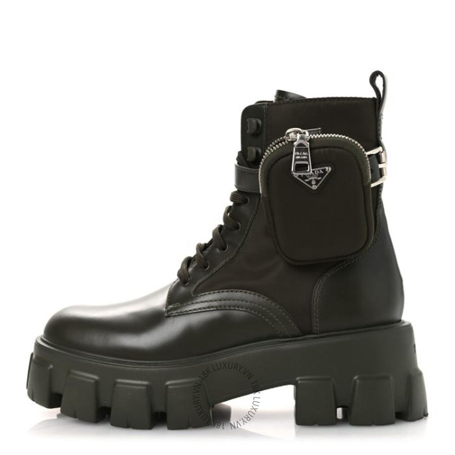 Giày Boots Prada Spazzolato Rois Re-Nylon Metal Triangle Logo Monolith Pouch Pocket Boots Militare PRG18