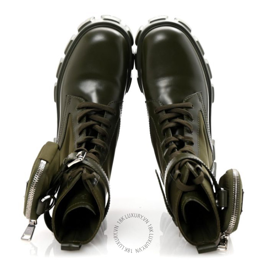 Giày Boots Prada Spazzolato Rois Re-Nylon Metal Triangle Logo Monolith Pouch Pocket Boots Militare PRG45