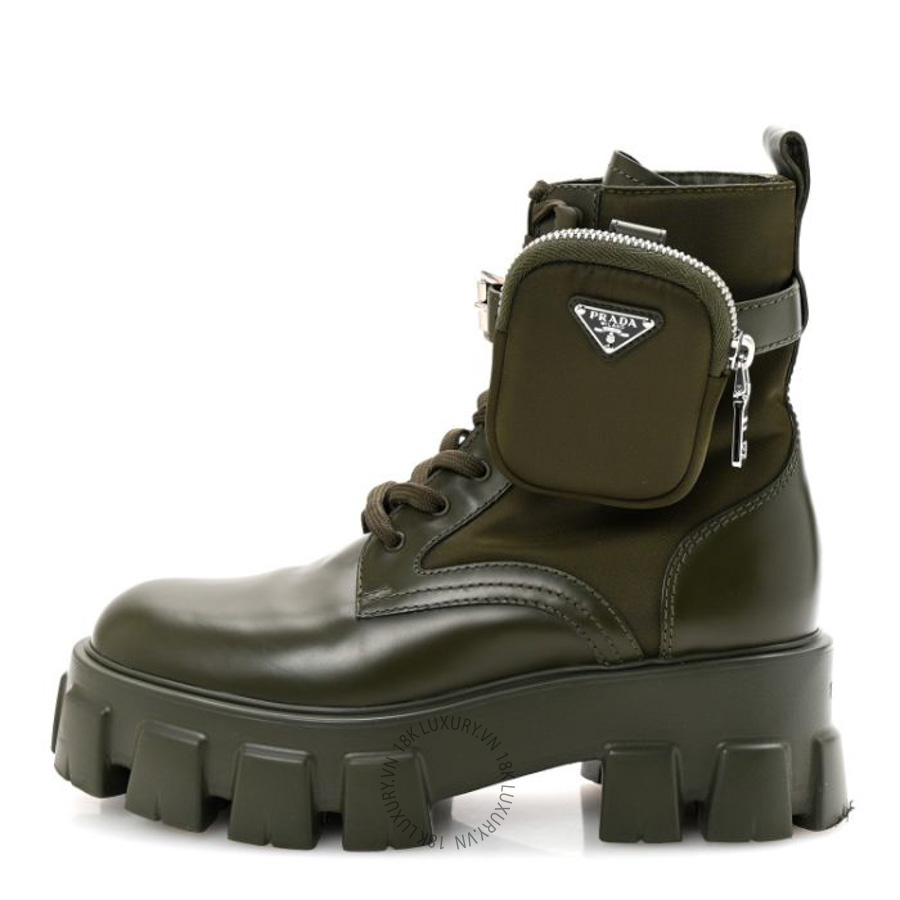 Giày Boots Prada Spazzolato Rois Re-Nylon Metal Triangle Logo Monolith Pouch Pocket Boots Militare PRG45