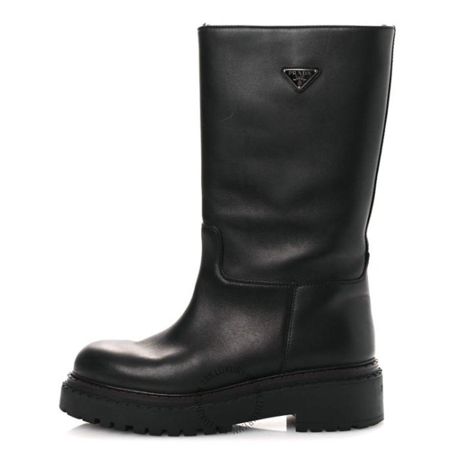 Giày Boots Prada Vitello Shearling Winter Boots Black PRG12