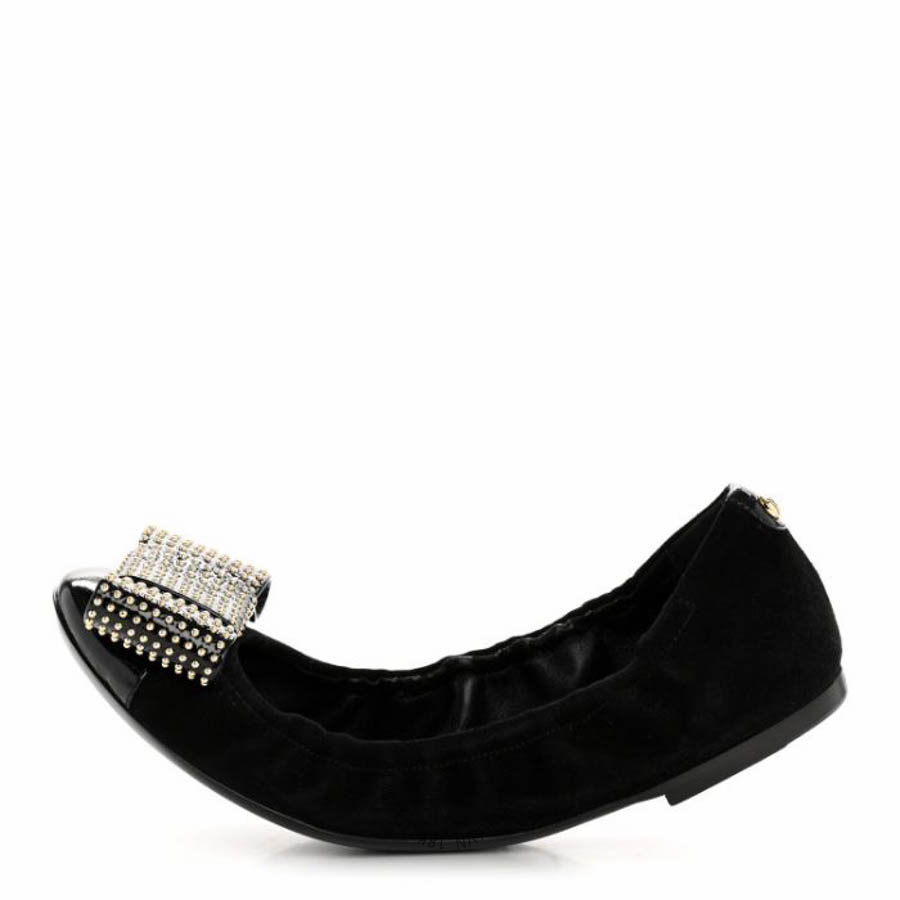 Giày búp bê Louis Vuitton Suede Patent Studded Flirty Ballerina Bow Flats Black FPGL020