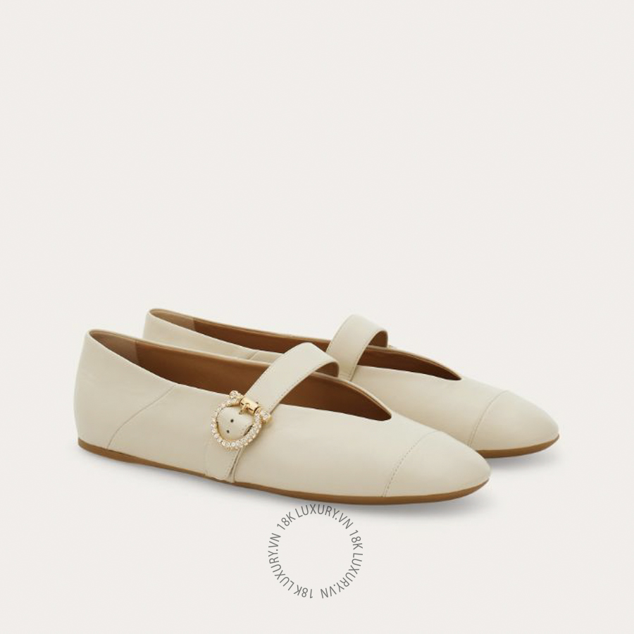 Giày búp bê Salvatore Gancini buckle ballet flat mascarpone 01K142782564 DSV141