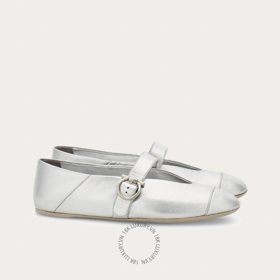 Giày búp bê Salvatore Gancini buckle ballet flat màu bạc NTH003 DSV140