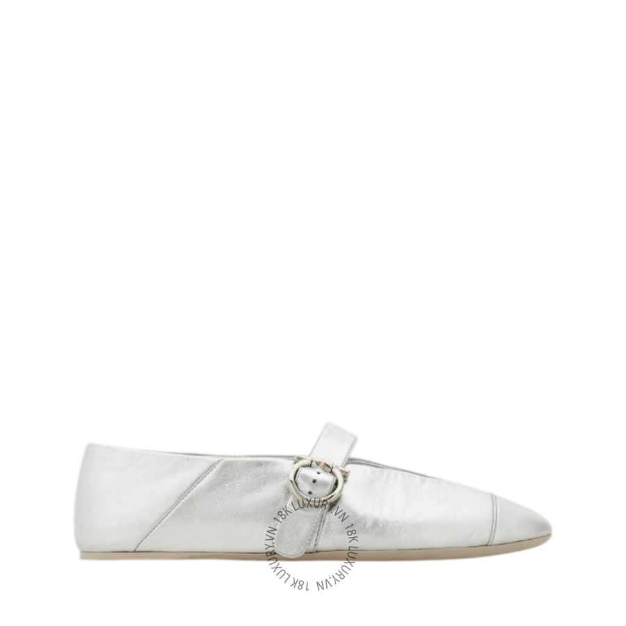 Giày búp bê Salvatore Gancini buckle ballet flat màu bạc NTH003 DSV140