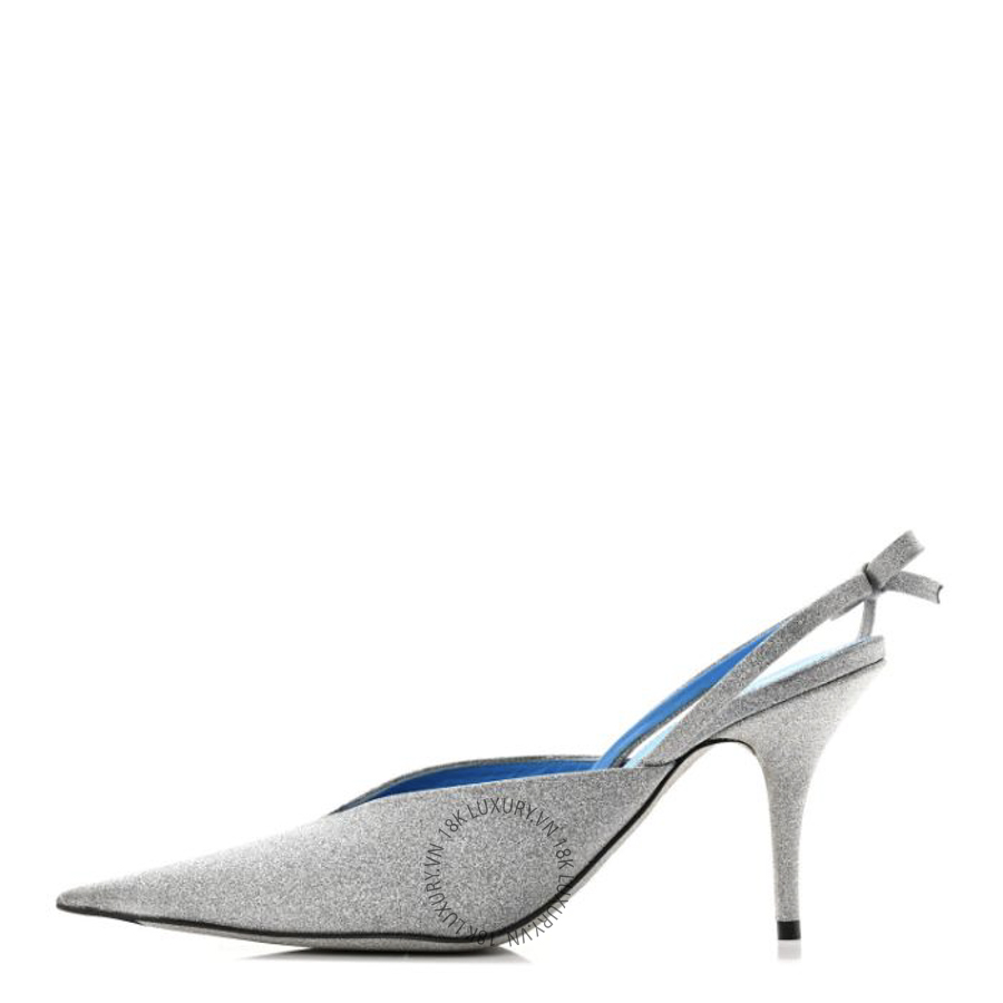 Giày Cao Gót Balenciaga Glitter Toe Knife Slingback Mules Silver Blue SDB010