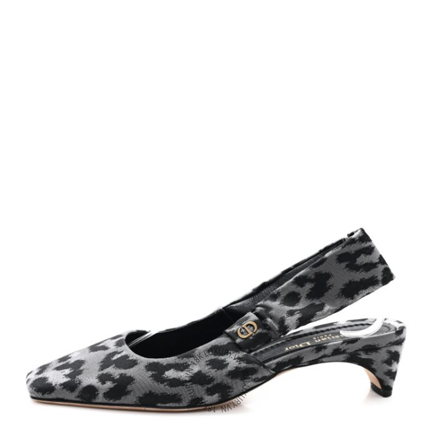 Giày cao gót Christian Dior Nylon Leopard Print Mizza Slingback Pumps Grey Multicolor BKJ029