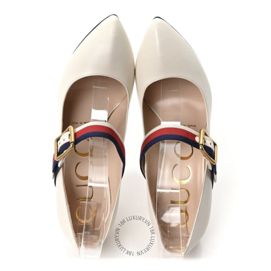 Giày cao gót Gucci Malaga Kid Sylvie High Heel Pumps White TQT114