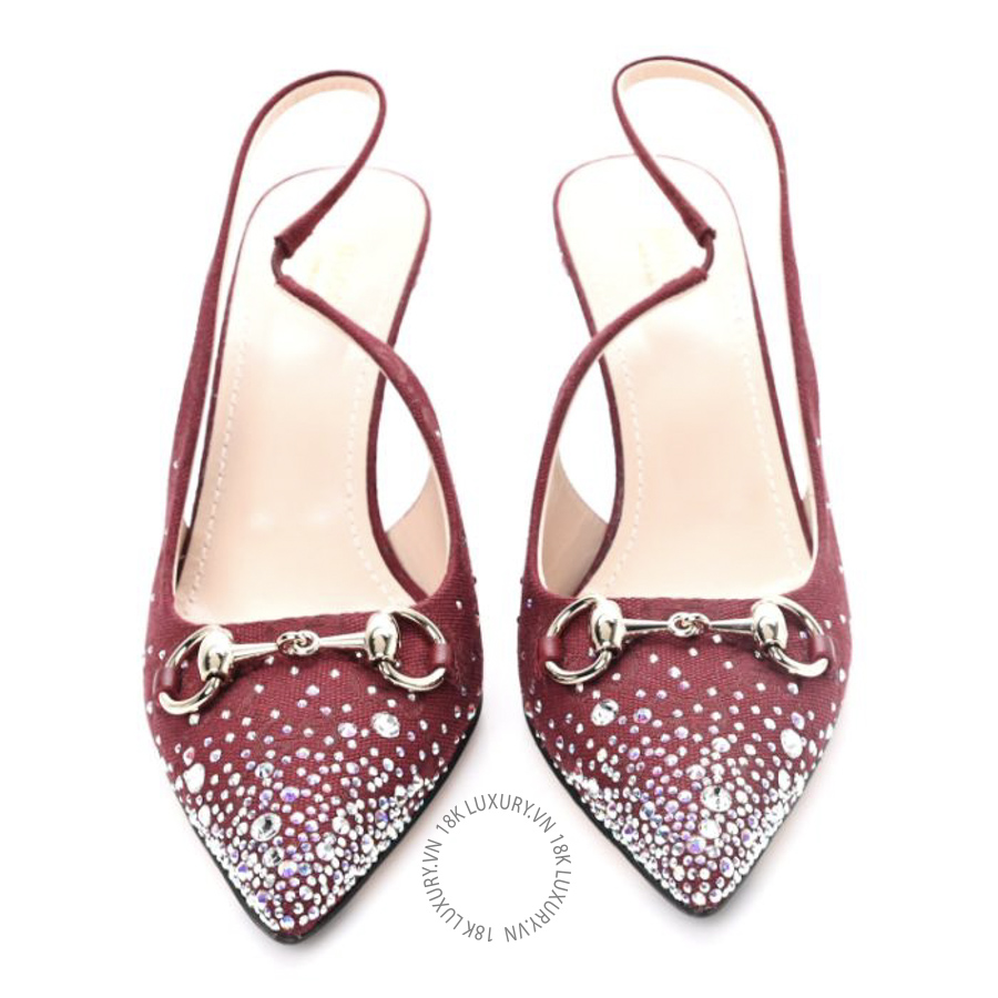 Giày cao gót Gucci New Canvas Crystal GG Monogram Horsebit Slingback Pumps Rossa Ancora TQT105 22 Giày cao gót Gucci New Canvas Crystal GG Monogram Horsebit Slingback Pumps Rossa Ancora TQT105