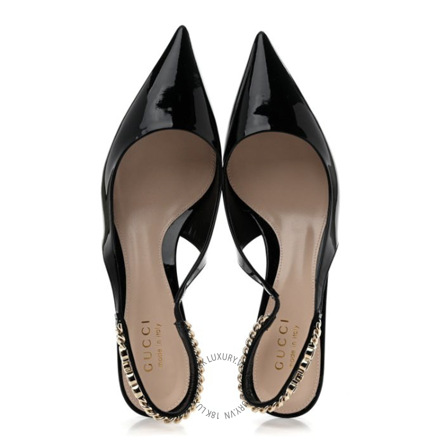 Giày cao gót Gucci Patent Signoriamm Slingback Pumps Black TQT060