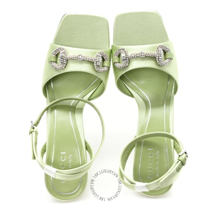 Giày cao gót Gucci Satin Crystal Horsebit Sandal Pumps TQT291