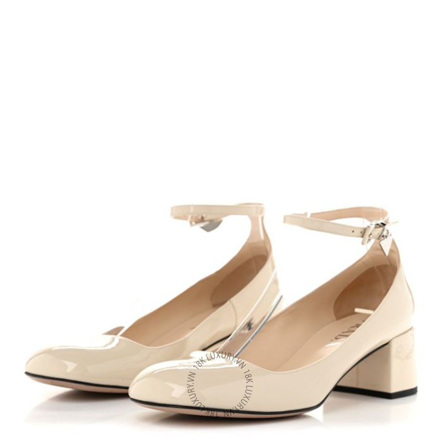 Giày cao gót Prada Vernice Triangle Round Toe Pumps Avorio PRG29