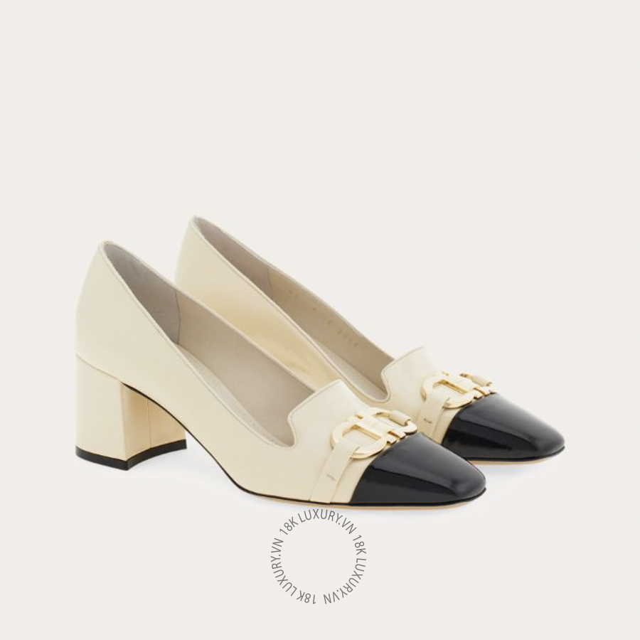 Giày cao gót Salvatore Gancini ornament pump đen trắng da bê bóng 01L955795476 DSV152