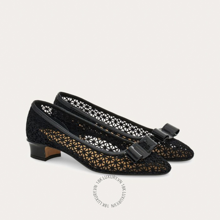 Giày cao gót Salvatore Macramé Vara bow pump black 01L443791741 DSV126
