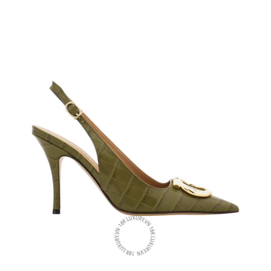 Giày cao gót Salvatore Maxi Gancini slingback olive green 01L945794993 DSV006