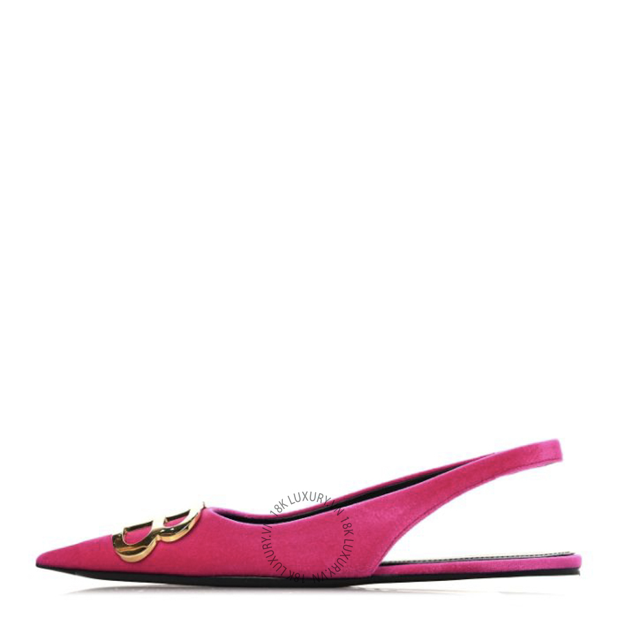 Giày Đế Bệt Balenciaga Velvet BB Knife Pointy Toe Slingback Flats Pink SDB049