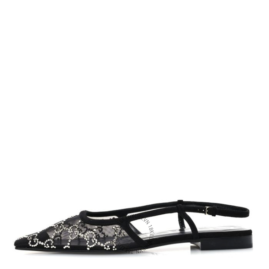 Giày đế bệt Gucci Suede Mesh Crystal GG Monogram Slingback Ballet Flats Black TQT019