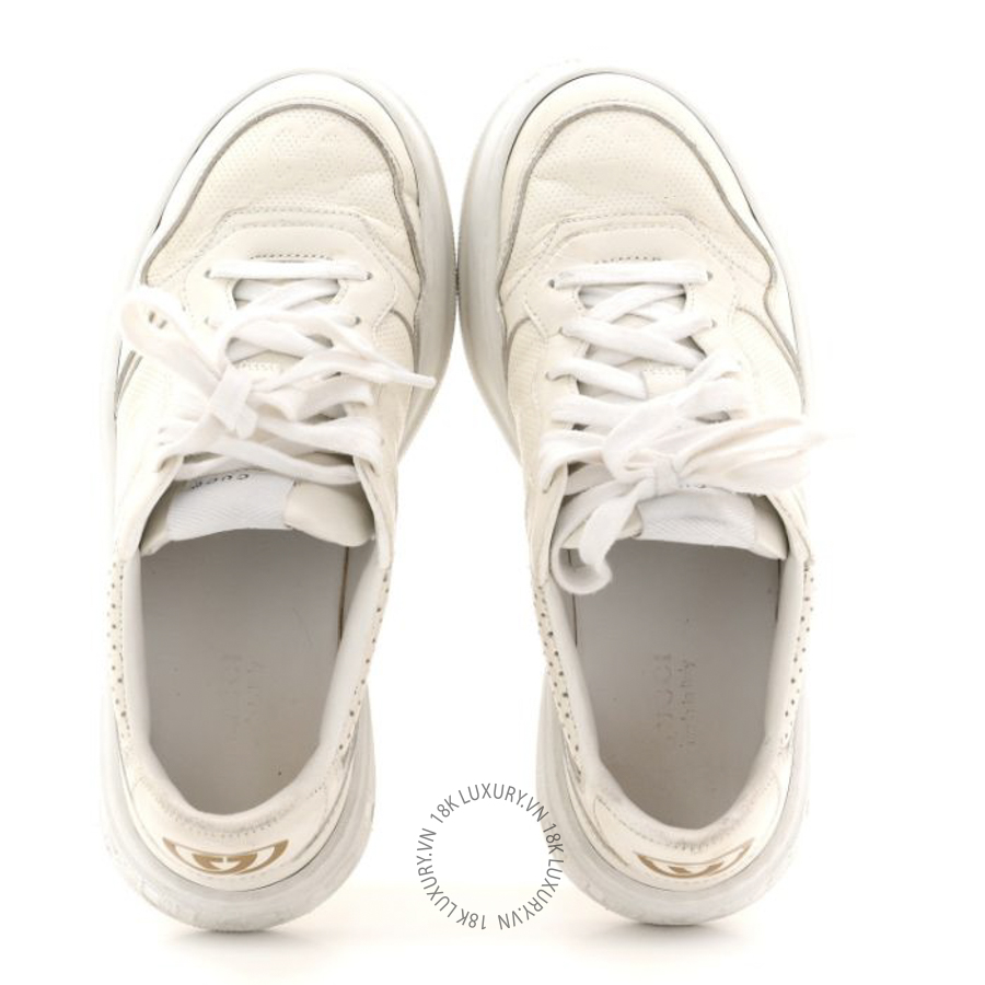 Giày Gucci Calfskin GG Tennis Embossed Perforated Womens Platform 55mm Sneakers Great White TQT314