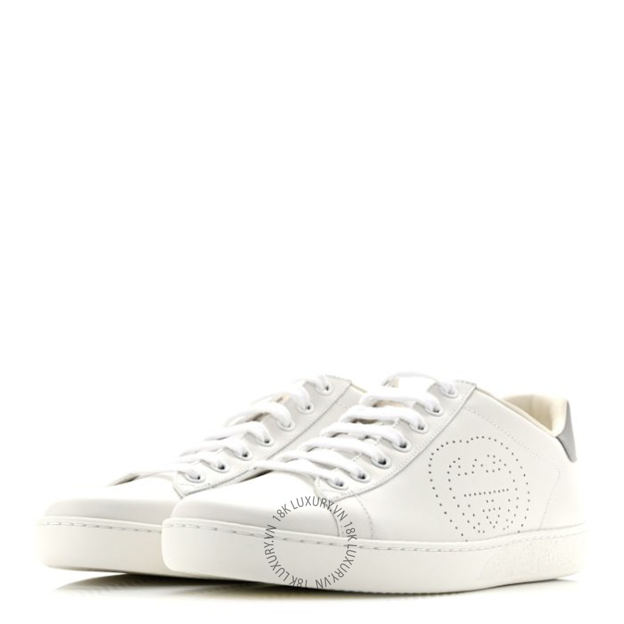 Giày Gucci Calfskin Interlocking G Perforated Womens Ace Sneakers White Grey Sky TQT010 23 Giày Gucci Calfskin Interlocking G Perforated Womens Ace Sneakers White Grey Sky TQT010
