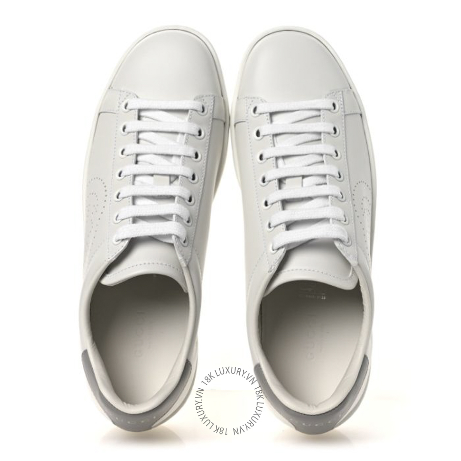 Giày Gucci Calfskin Interlocking G Perforated Womens Ace Sneakers White Grey Sky TQT133