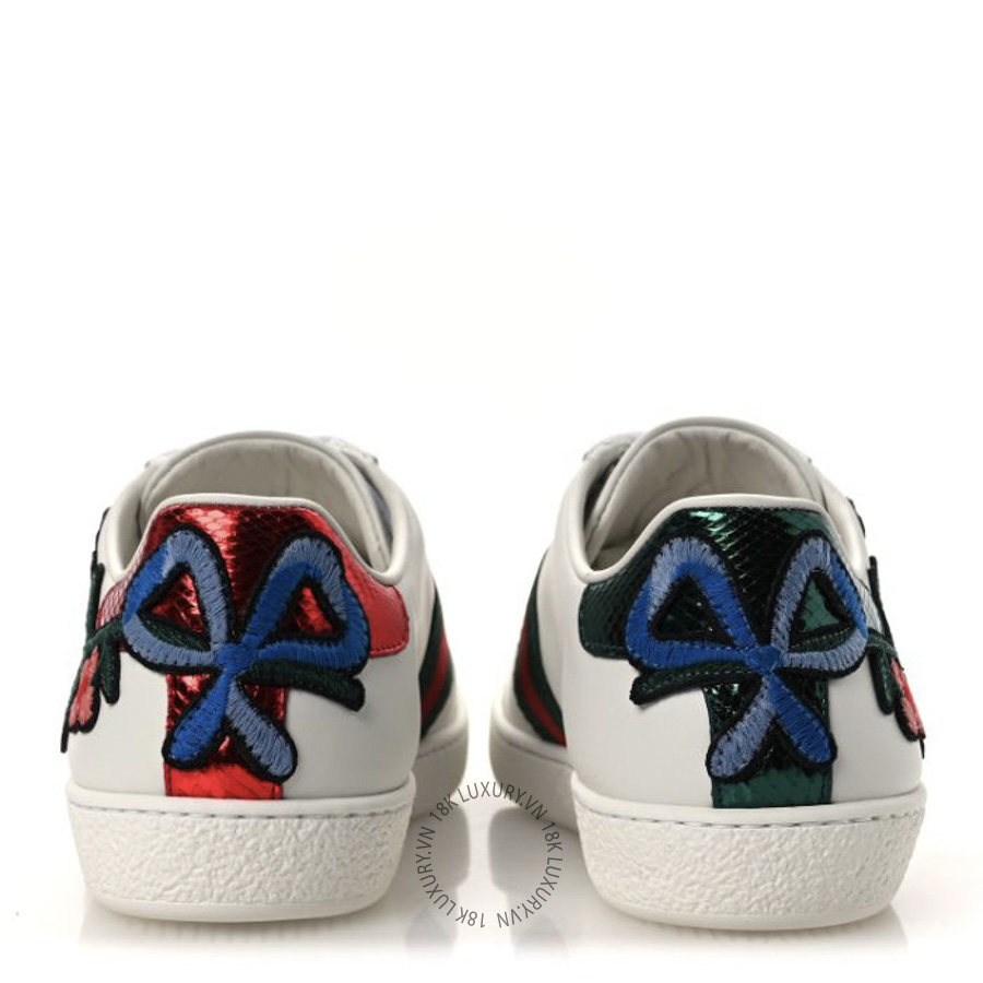 Giày Gucci Calfskin Web Floral Embroidered Womens Ace Sneakers White TQT145 27 Giày Gucci Calfskin Web Floral Embroidered Womens Ace Sneakers White TQT145