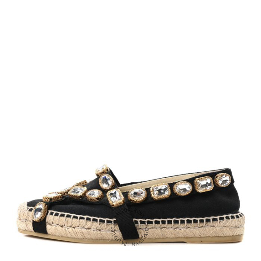 Giày Gucci Canvas Crystal Embellished Espadrilles Black TQT122