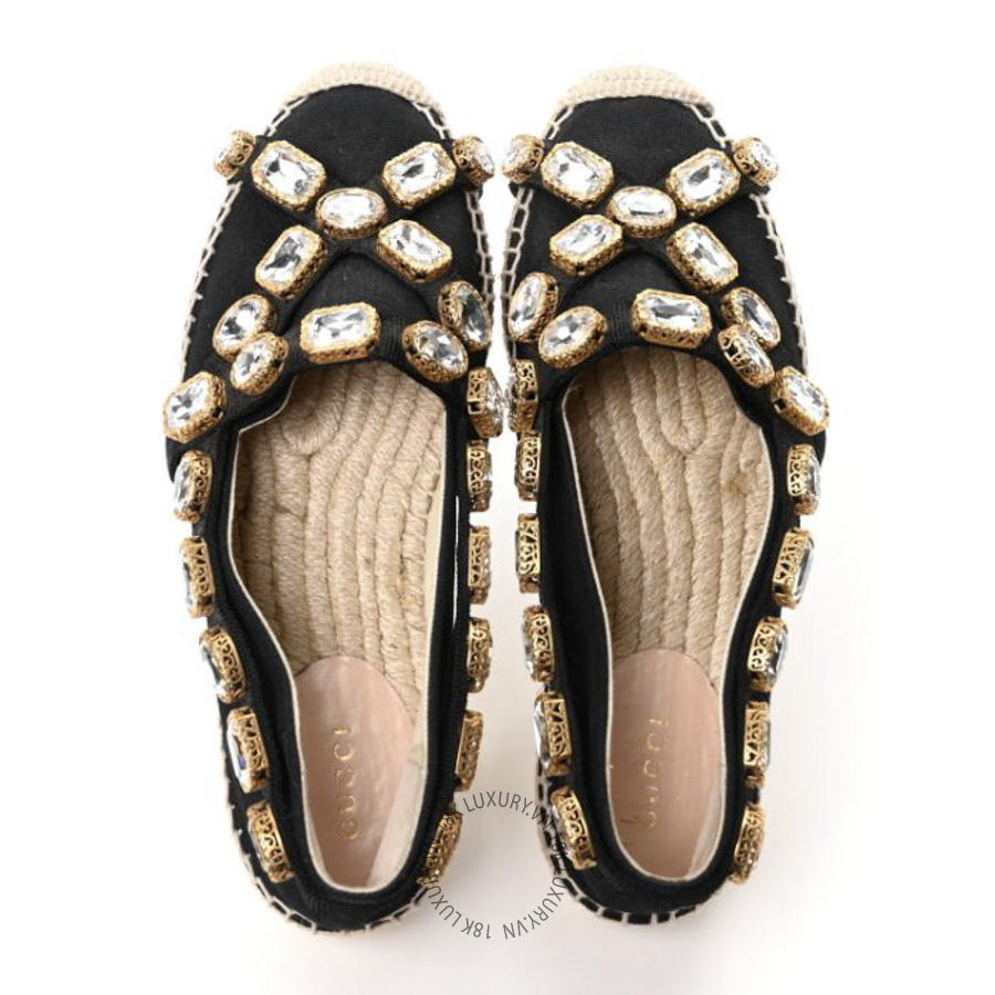Giày Gucci Canvas Crystal Embellished Espadrilles Black TQT122