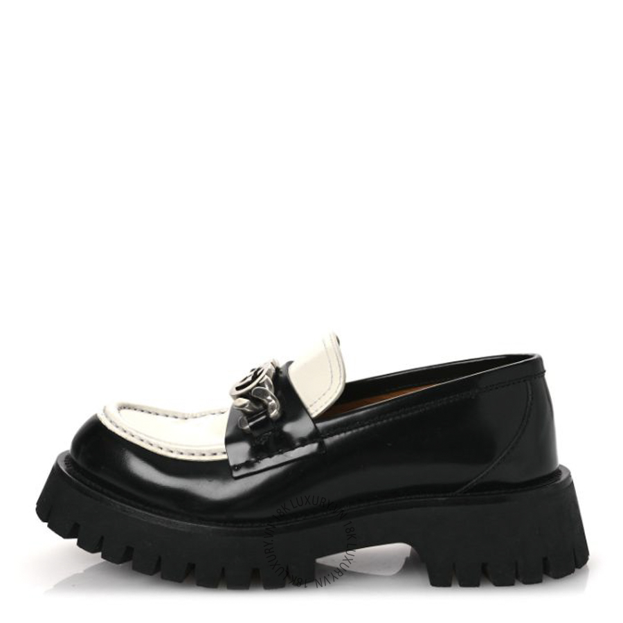 Giày Gucci Cordovan Lux Womens Interlocking G Platform Lug Sole Loafers Black Off White TQT303