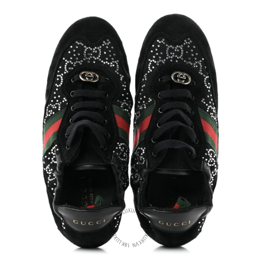 Giày Gucci GG Suede Monogram Crystal Web Womens Sneakers Black TQT011