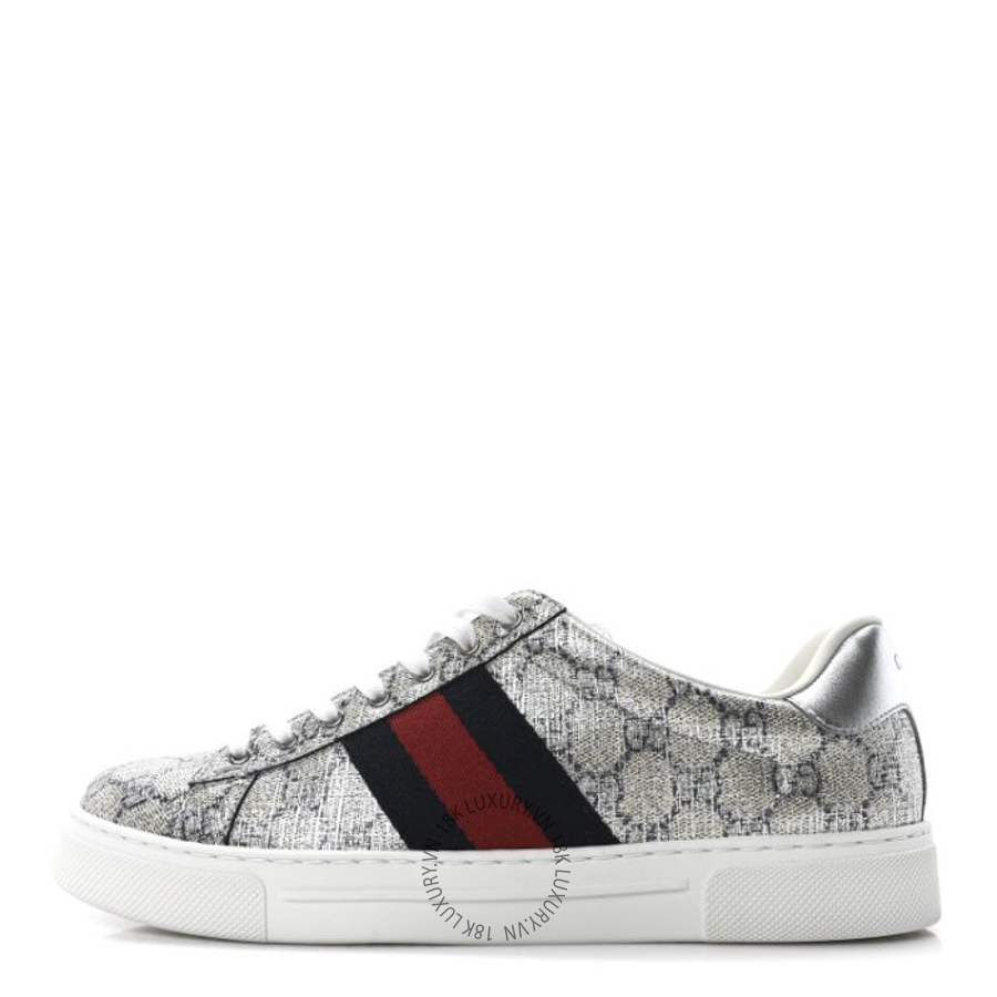 Giày Gucci GG Supreme Monogram Metal Web Mens Ace Sneakers Beige Blue Silver TQT072