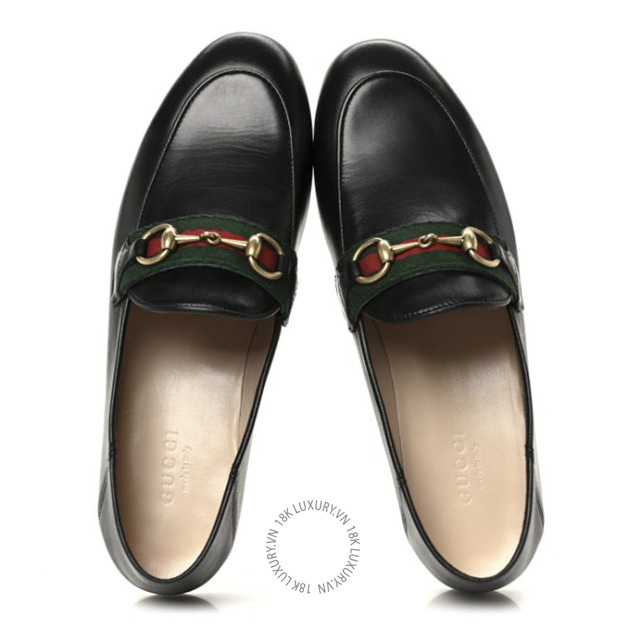 Giày Gucci Malaga Kid Web Womens Horsebit Loafers Black Black TQT116
