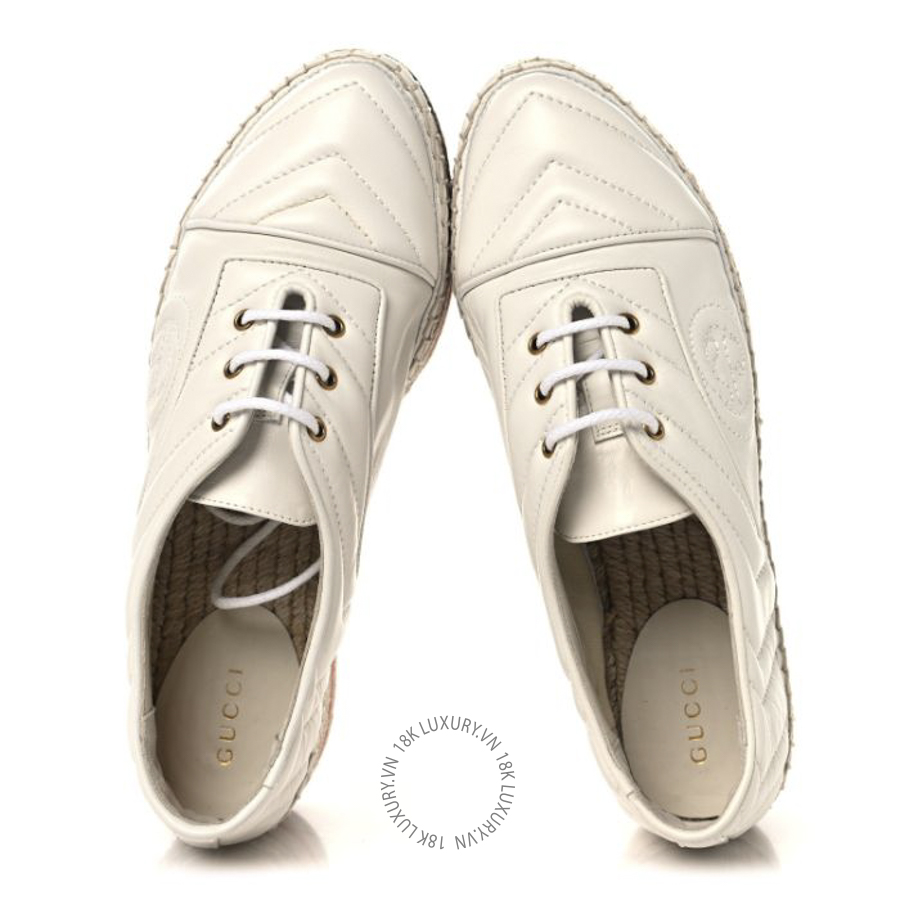 Giày Gucci Nappa Matelasse GG Pilar Flatform Lace-Up Espadrilles Great White TQT197