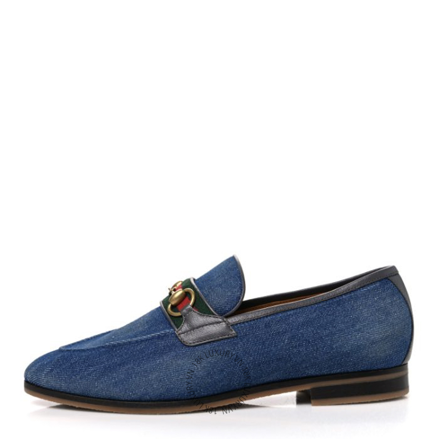 Giày Gucci New Denim Delave Web Mens Horsebit Loafers Blue TQT195