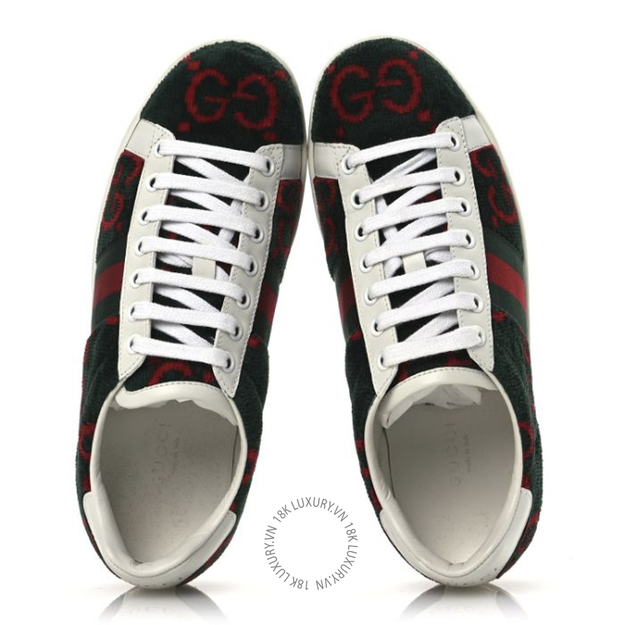 Giày Gucci Terry Cloth GG Monogram Web Womens Ace Sneakers Green Red TQT189