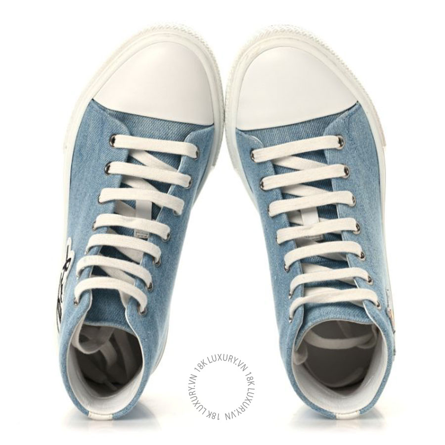 Giày Sneaker Boots Hermes Denim Illico High Top Sneakers Bleu Clair White FGH222