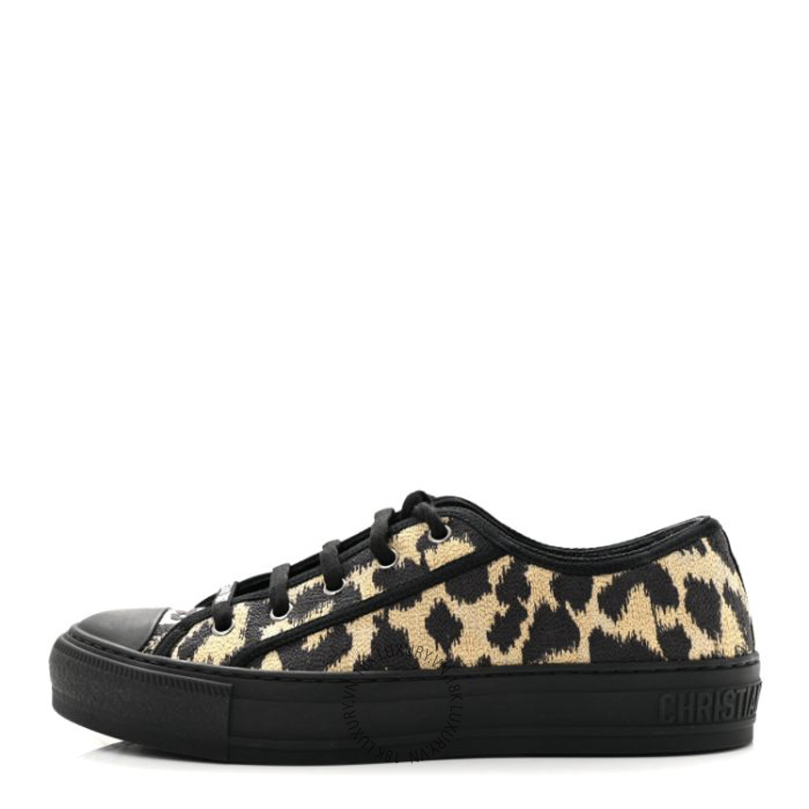 Giày Sneaker Christian Dior Canvas Leopard Print Embroidered Womens Walk'N'Dior Natural BKJ005