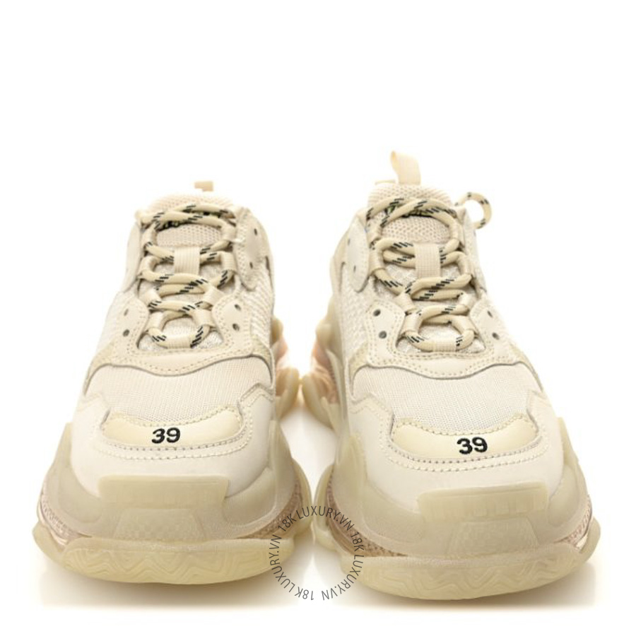 Giày Sneakers Balenciaga Fabric Mesh Clear Sole Triple S Beige SDB018