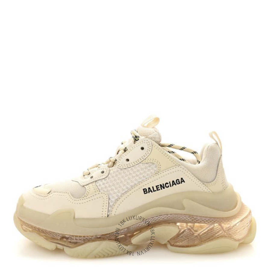 Giày Sneakers Balenciaga Fabric Mesh Clear Sole Triple S Beige SDB018