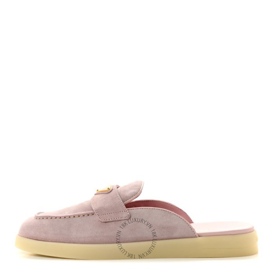 Giày sục Prada Suede Scamosciato Triangle Logo Mules Alabastro PRG01