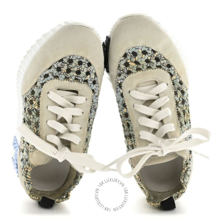 Giày thể thao Hermes Braided Silk Suede Sneakers Bleu Clair White FGH268