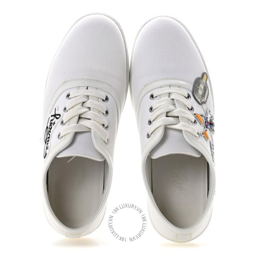 Giày thể thao Hermes Canvas Embroidered Innocent Sneakers White FGH190