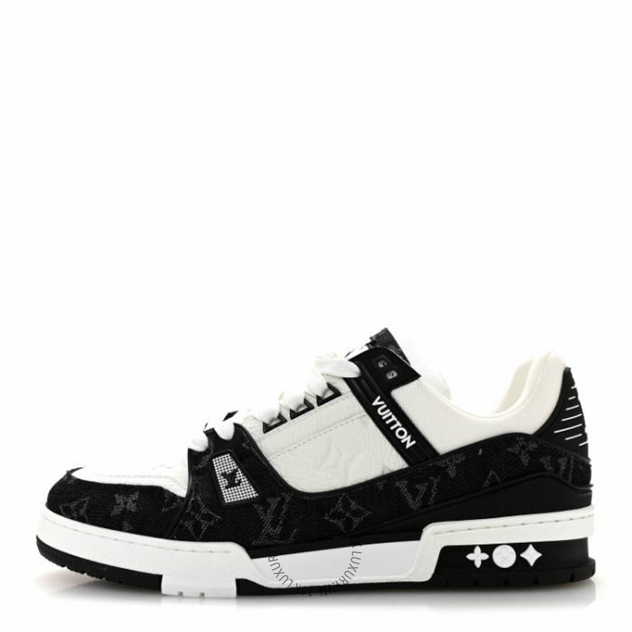 Giày thể thao Louis Vuitton Calfskin Embossed Monogram Denim Womens LV Trainer Sneakers Black Black FPGL163