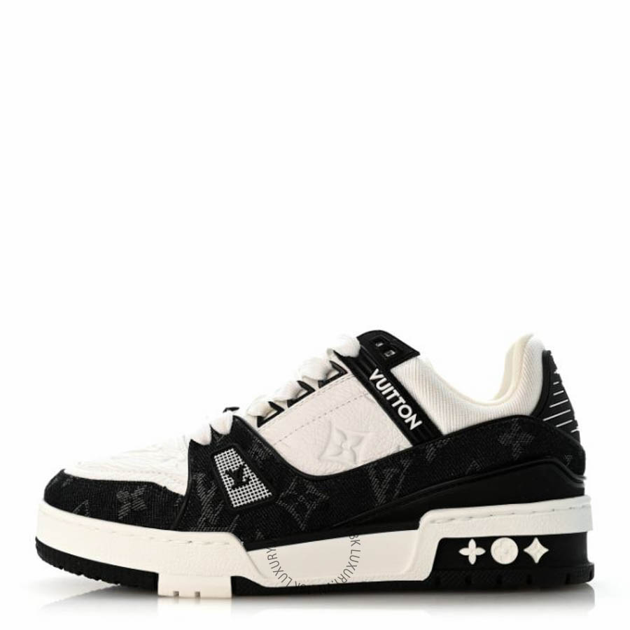Giày thể thao Louis Vuitton Calfskin Embossed Monogram Denim Womens LV Trainer Sneakers Black FPGL135