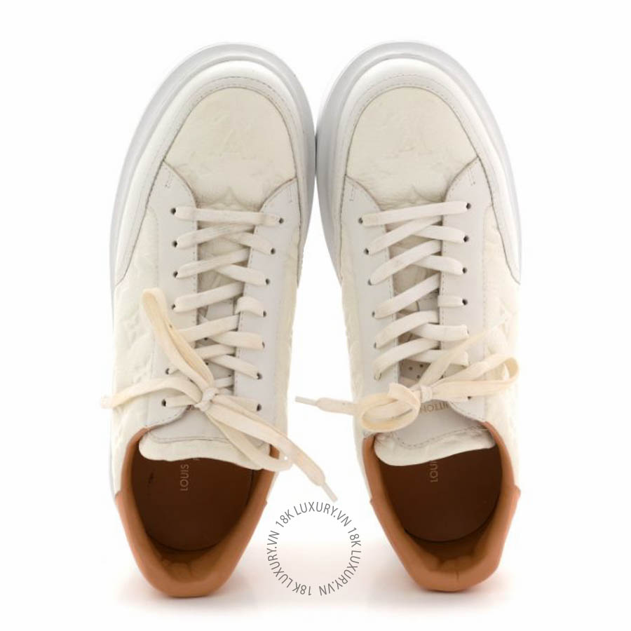 Giày thể thao Louis Vuitton Grained Calfskin Embossed Monogram Mens Beverly Hills Sneakers White FPGL041