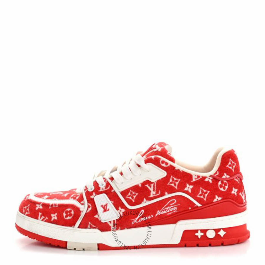 Giày thể thao Louis Vuitton Jacquard Velvet Monogram Mens LV Trainer Sneakers Red FPGL124