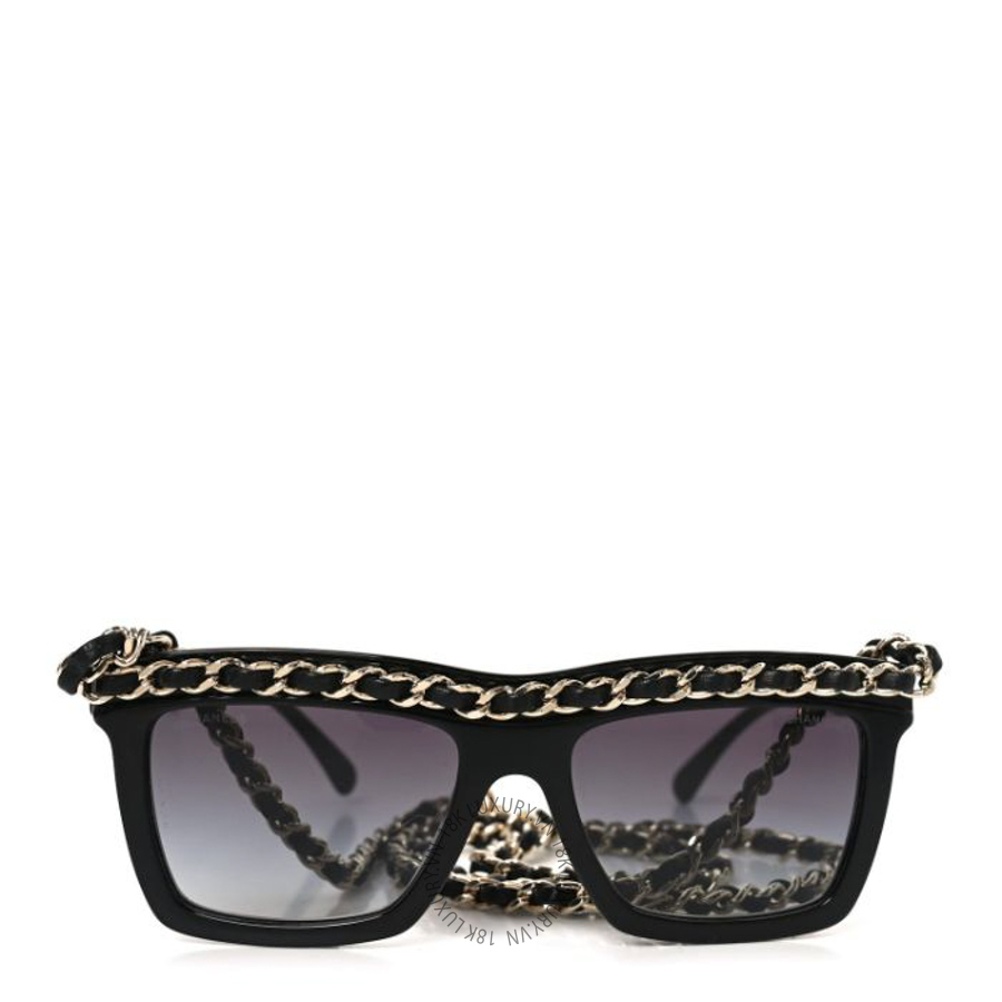 Kính Chanel Acetate Metal Calfskin Chain Rectangle Sunglasses 71627 Black KCN113