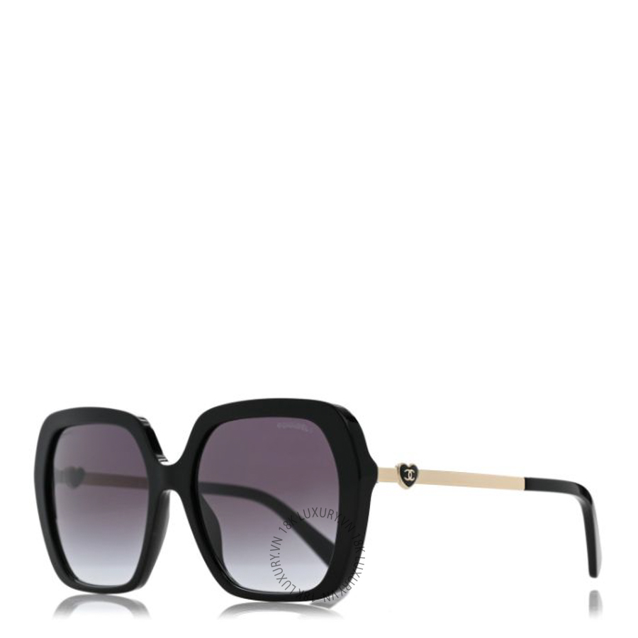 Kính Chanel Acetate Polarized Square CC Heart Sunglasses 5521 Black White KCN021