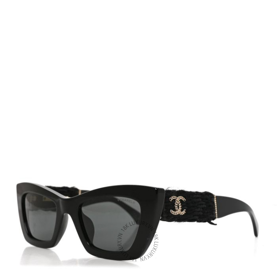 Kính Chanel Acetate Tweed CC Cat Eye Sunglasses 71550A Black KCN020