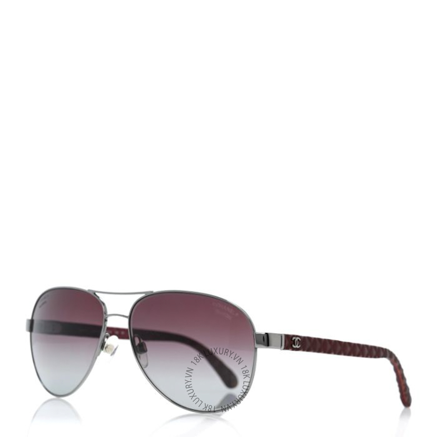 Kính Chanel Metal Lambskin Quilted CC Pilot Summer Aviator Sunglasses 4204-Q Silver Burgundy KCN045