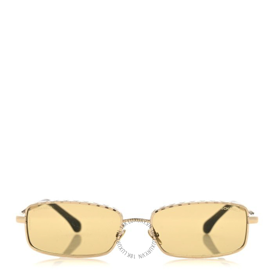 Kính Chanel Metal Quilted Rectangle Sunglasses 4295 Green Gold KCN096